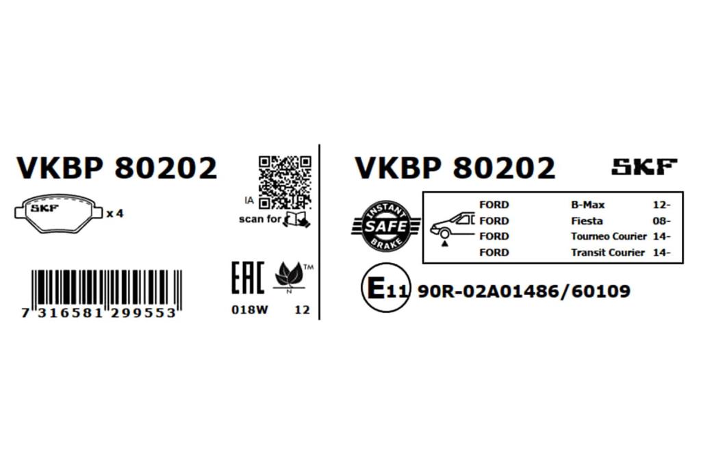 Jogo de 4 pastilhas de travão SKF ref. VKBP 80202